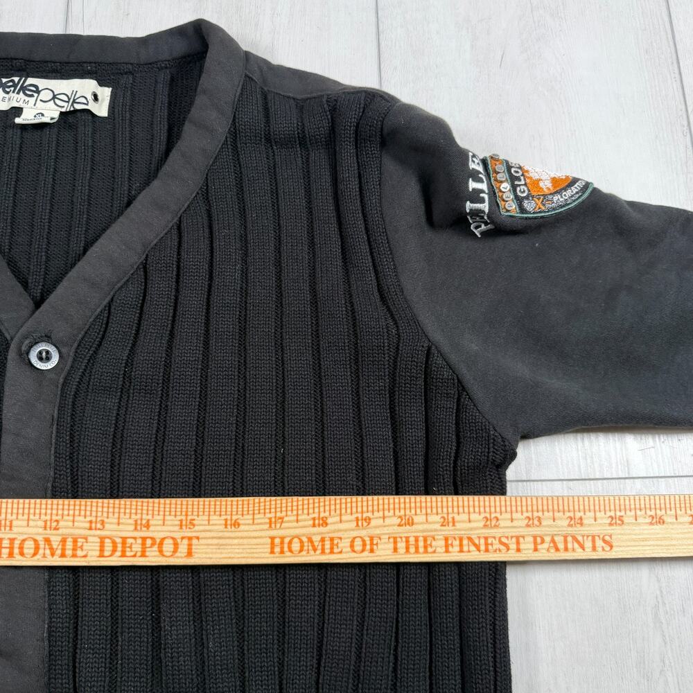Pelle Pelle Cardigan Sweater XL Black Y2K Streetwear Hip Hop Patches - Picture 11 of 13